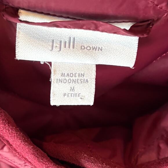 J. Jill Quilted Down Long Line Jacket Side Snap Burgundy Womens Medium Petite - Picture 4 of 7